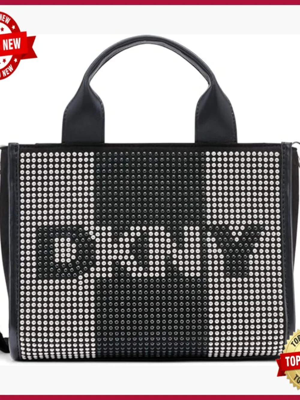 Small Studded Tote Bag with Faux Leather and Chain Strap